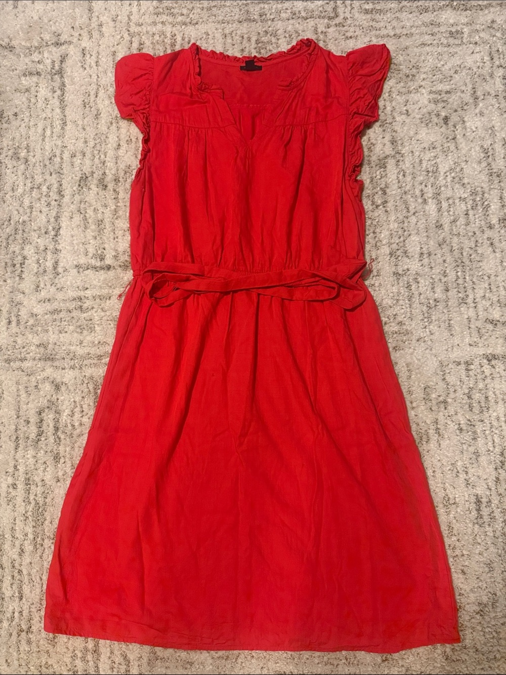 Ann Taylor Vibrant Red Short-Sleeve Belted Dress